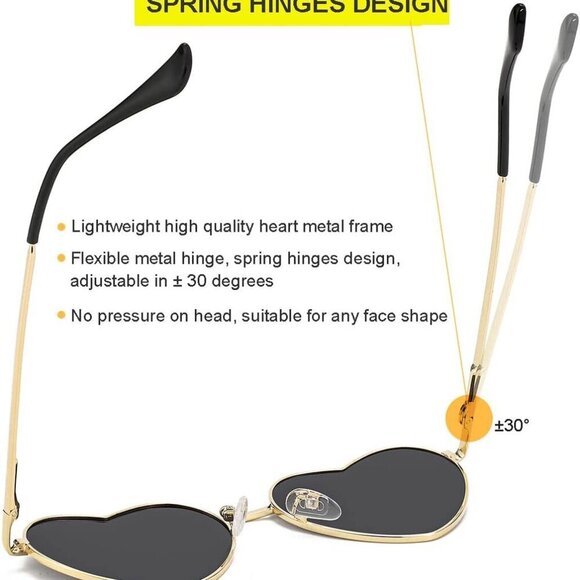 Polarized Heart Sunglasses for Women Fashion Lovely Style Metal Frame UV400 Prot - Picture 5 of 6
